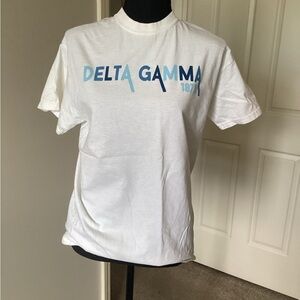 Gildan White Delta Gamma Tee with Blue Lettering